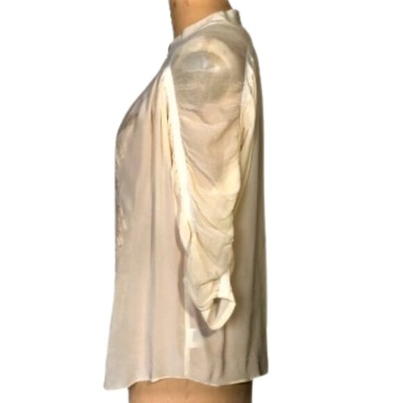 Sachin + Babi 100% silk applique  ivory/cream ruched sleeves tunic top - Picture 7 of 16